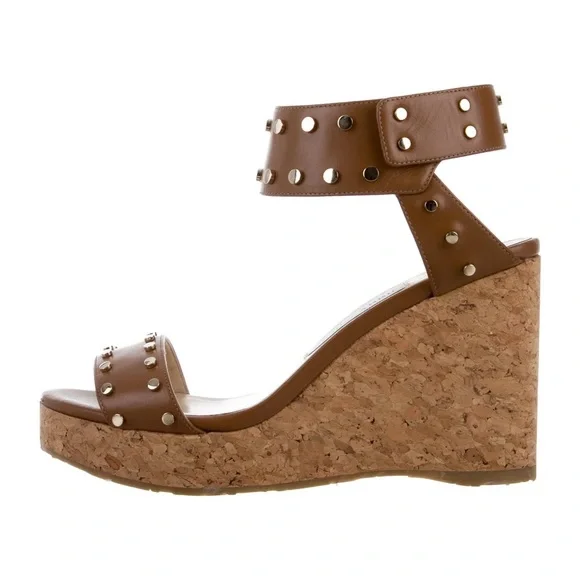 Jimmy Choo Brown Studded Wedge Sandals - Picture 2 of 8